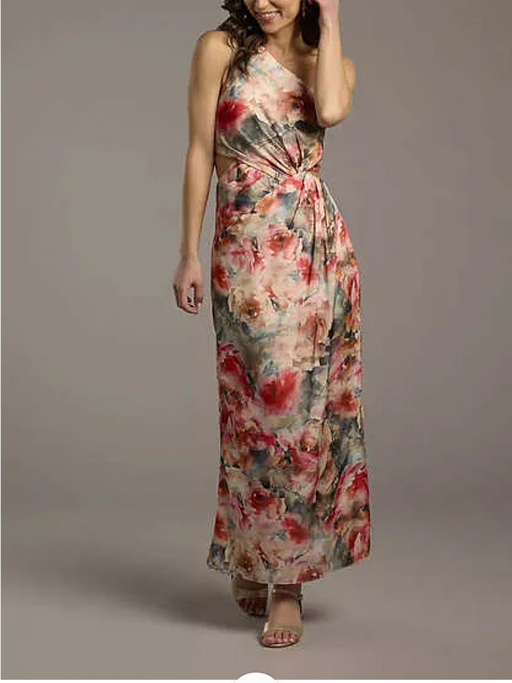 Studio One-Shoulder Floral Maxi Dress in Red, Pink, Cream